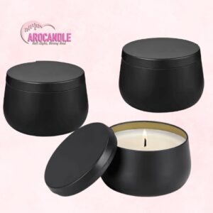 Black Lid Round Metal Candle Jar - By AroCandle